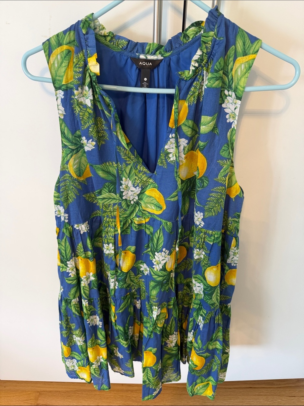 Aqua Blue Lemon & Green Leaf Sleeveless Sundress
